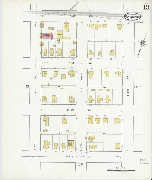 Sanborn Fire Insurance Map from Corsicana, Navarro County, Texas (1921), Sheet #0013 - Historic Sanborn Fire Insurance Map Print, vintage old map wall art, antique decor, genealogy gift, Texas Texas map