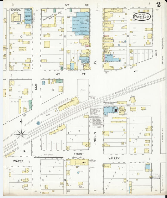 Sanborn Fire Insurance Map from Wamego, Pottawatomie County, Kansas (1892), Sheet #0002 - Historic Sanborn Fire Insurance Map Print, vintage old map wall art, antique decor, genealogy gift, Kansas Kansas map