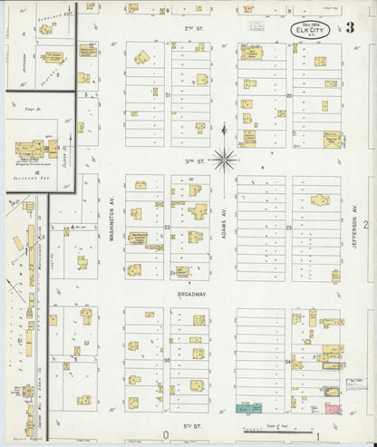 Sanborn Fire Insurance Map from Elk City, Beckham County, Oklahoma (1904), Sheet #0003 - Complete Map Set gallery image, historic Sanborn map, vintage wall art, Oklahoma Oklahoma