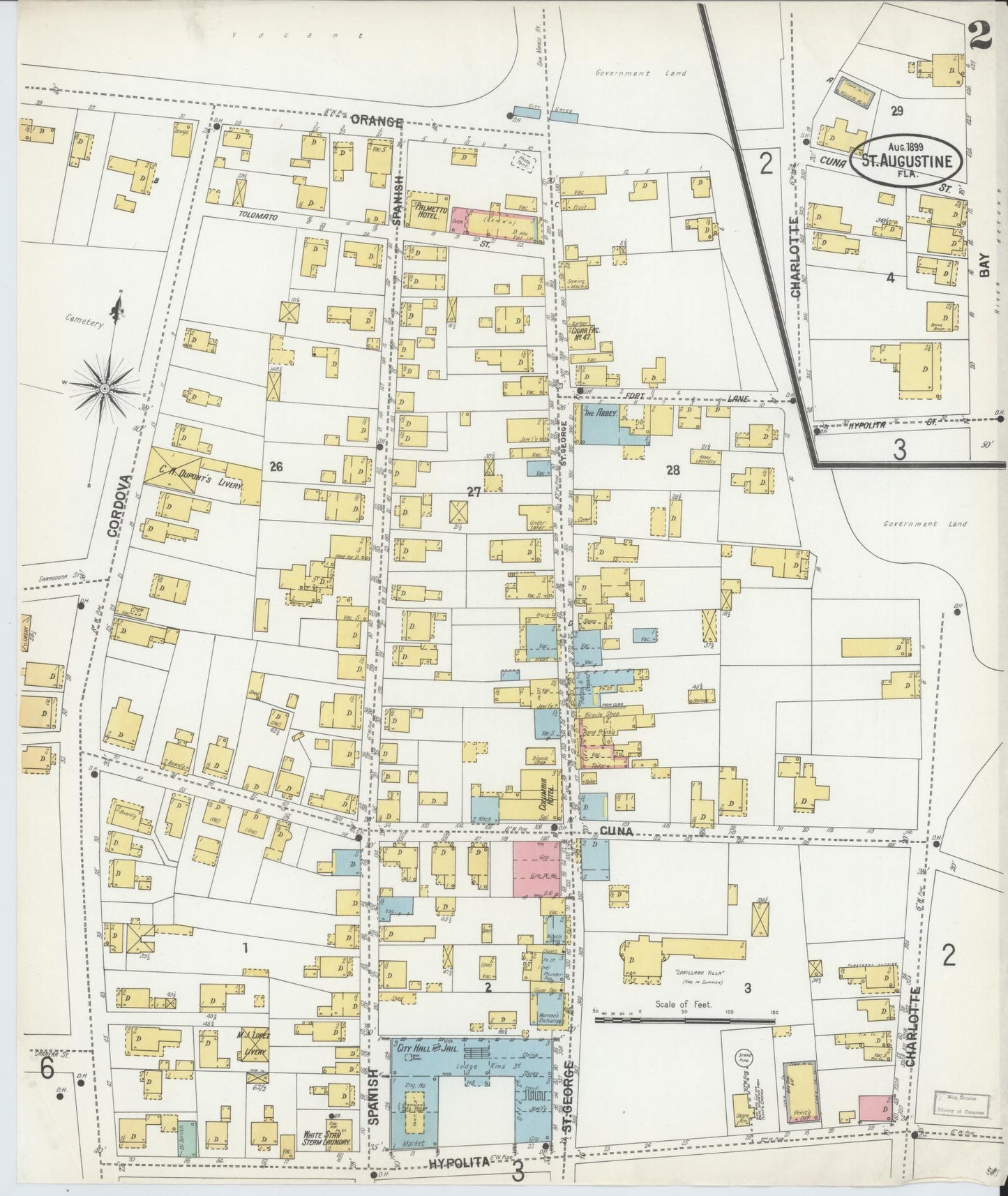 Sanborn Fire Insurance Map from Saint Augustine, Saint John's County, Florida (1899), Sheet #0002 - Complete Map Set gallery image, historic Sanborn map, vintage wall art, Florida Florida