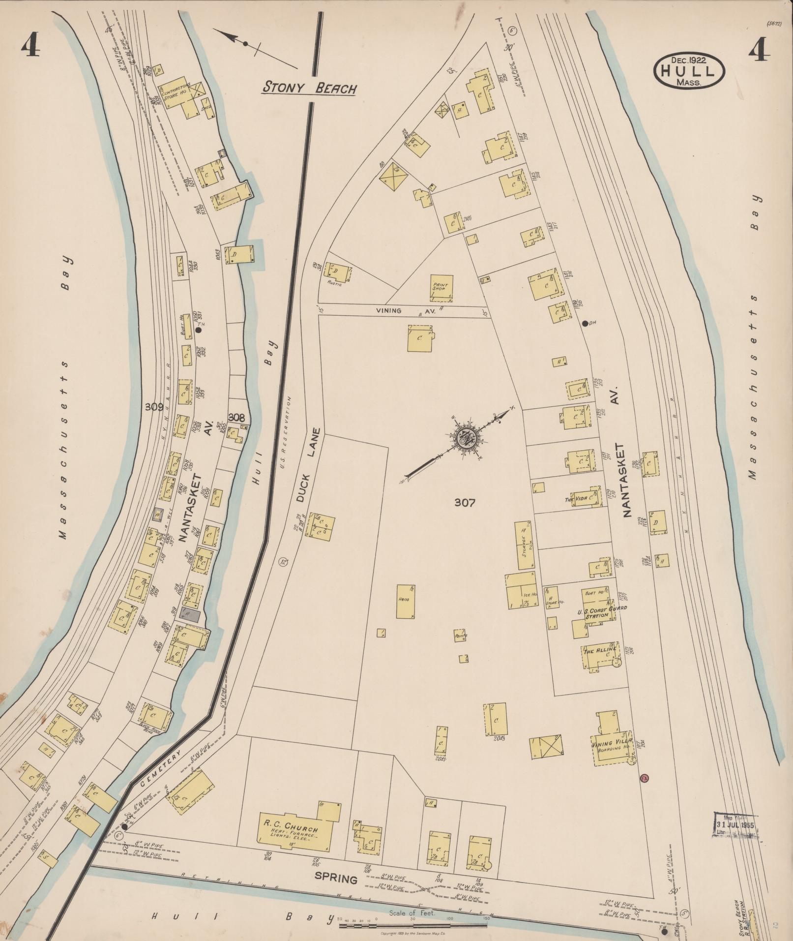 Sanborn Fire Insurance Map from Hull, Plymouth County, Massachusetts (1922), Sheet #0004 - Historic Sanborn Fire Insurance Map Print, vintage old map wall art, antique decor, genealogy gift, Massachusetts Massachusetts map