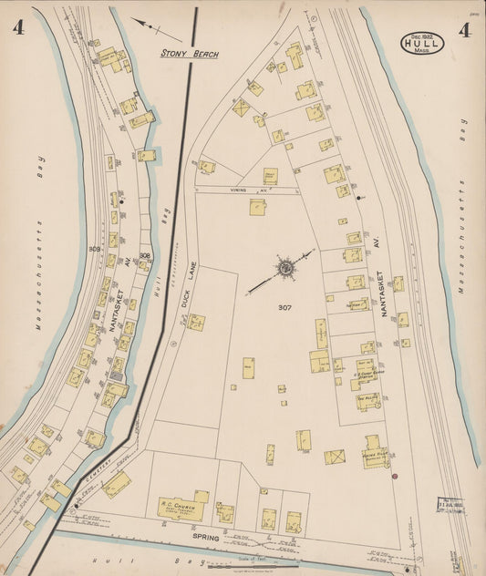 Sanborn Fire Insurance Map from Hull, Plymouth County, Massachusetts (1922), Sheet #0004 - Historic Sanborn Fire Insurance Map Print, vintage old map wall art, antique decor, genealogy gift, Massachusetts Massachusetts map