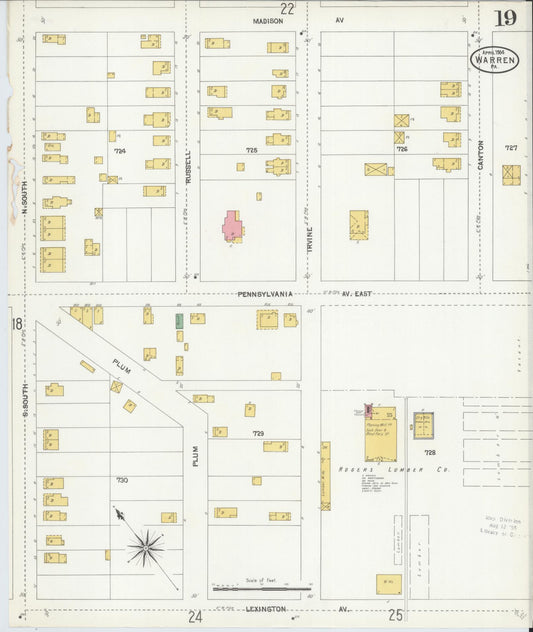 Sanborn Fire Insurance Map from Warren, Warren County, Pennsylvania (1904), Sheet #0019 - Historic Sanborn Fire Insurance Map Print, vintage old map wall art, antique decor, genealogy gift, Pennsylvania Pennsylvania map
