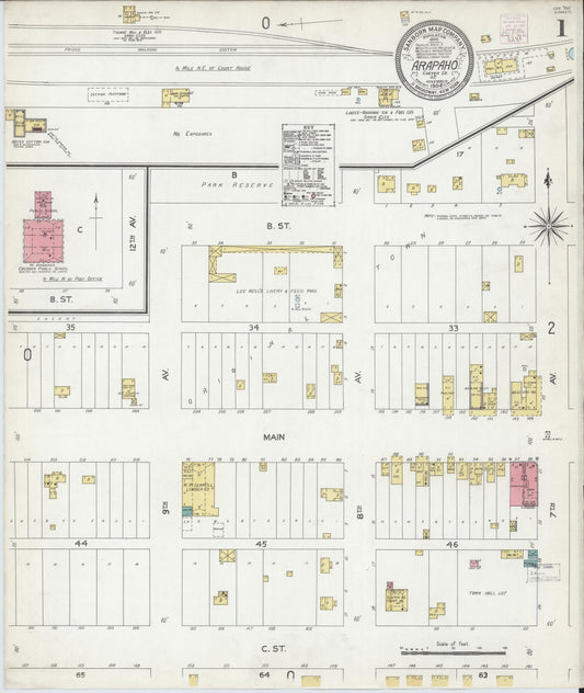 Sanborn Fire Insurance Map from Arapaho, Custer County, Oklahoma (1904), Sheet #0001 - Historic Sanborn Fire Insurance Map Print, vintage old map wall art, antique decor, genealogy gift, Oklahoma Oklahoma map