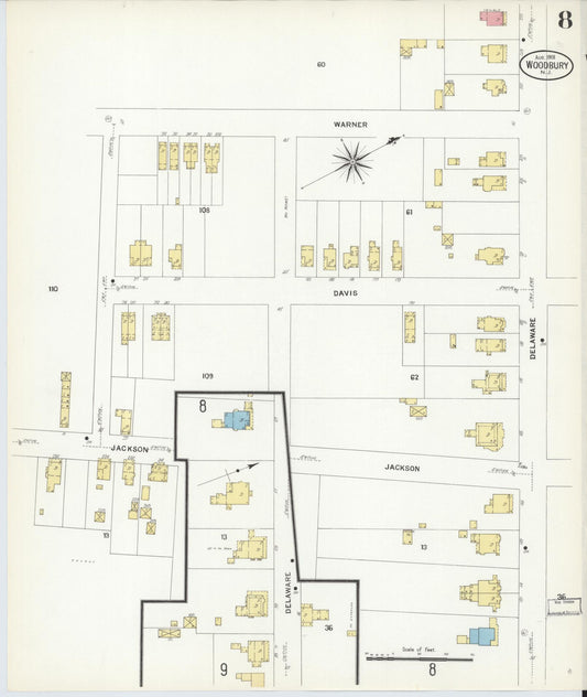 Sanborn Fire Insurance Map from Woodbury, Gloucester County, New Jersey (1908), Sheet #0008 - Historic Sanborn Fire Insurance Map Print, vintage old map wall art, antique decor, genealogy gift, New Jersey New Jersey map