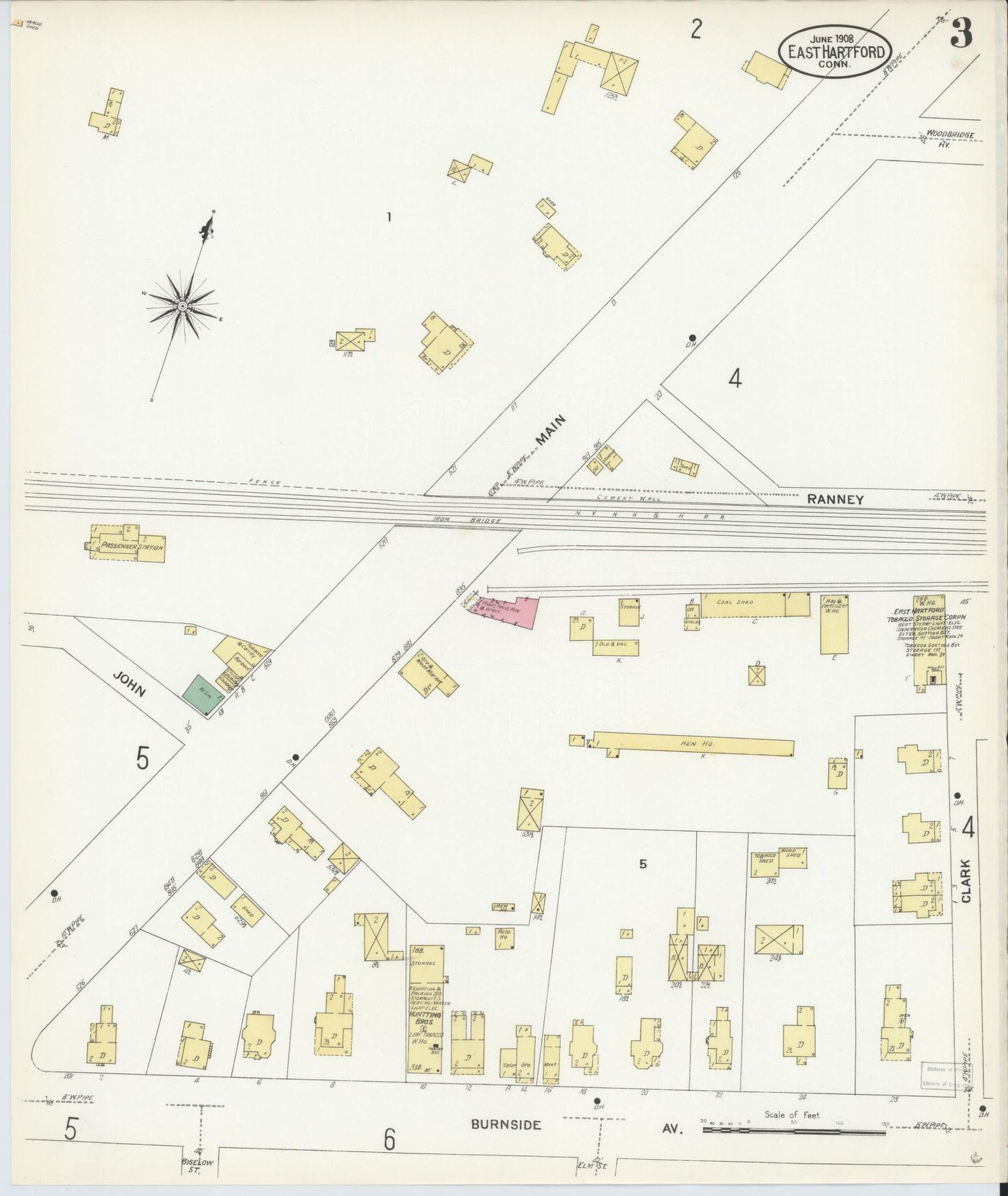 Sanborn Fire Insurance Map from East Hartford, Hartford County, Connecticut (1908), Sheet #0003 - Complete Map Set gallery image, historic Sanborn map, vintage wall art, Connecticut Connecticut