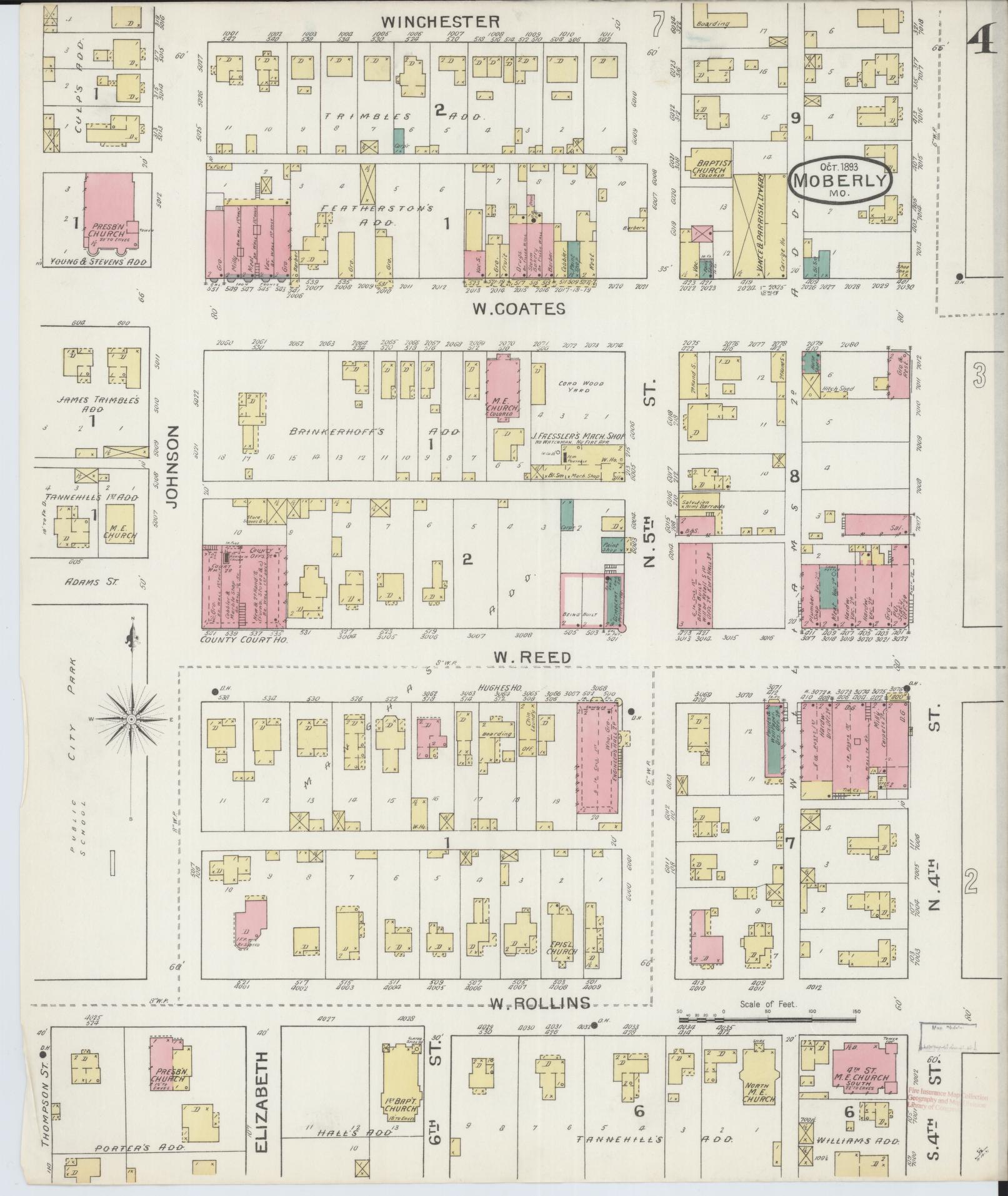 Sanborn Fire Insurance Map from Moberly, Randolph County, Missouri (1893), Sheet #0004 - Complete Map Set gallery image, historic Sanborn map, vintage wall art, Missouri Missouri