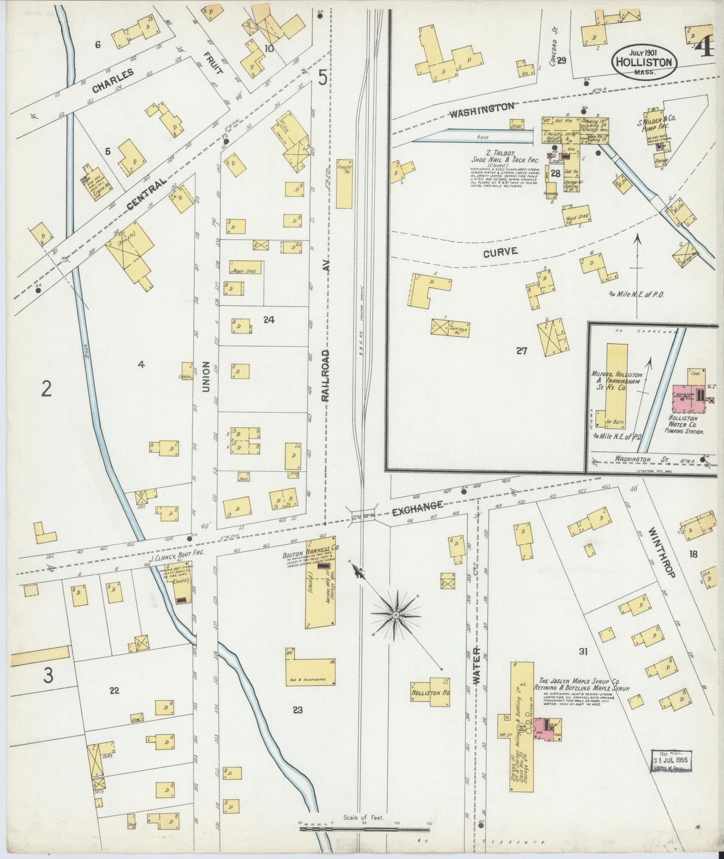 Sanborn Fire Insurance Map from Holliston, Middlesex County, Massachusetts (1901), Sheet #0004 - Historic Sanborn Fire Insurance Map Print, vintage old map wall art, antique decor, genealogy gift, Massachusetts Massachusetts map