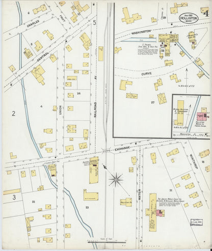 Sanborn Fire Insurance Map from Holliston, Middlesex County, Massachusetts (1901), Sheet #0004 - Historic Sanborn Fire Insurance Map Print, vintage old map wall art, antique decor, genealogy gift, Massachusetts Massachusetts map
