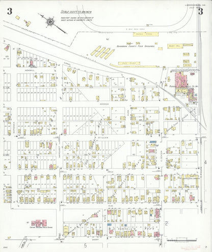 Sanborn Fire Insurance Map from Lawrenceburg, Dearborn County, Indiana (1939), Sheet #0003 - Historic Sanborn Fire Insurance Map Print, vintage old map wall art, antique decor, genealogy gift, Indiana Indiana map