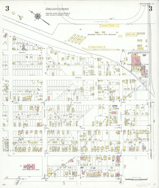 Sanborn Fire Insurance Map from Lawrenceburg, Dearborn County, Indiana (1939), Sheet #0003 - Historic Sanborn Fire Insurance Map Print, vintage old map wall art, antique decor, genealogy gift, Indiana Indiana map