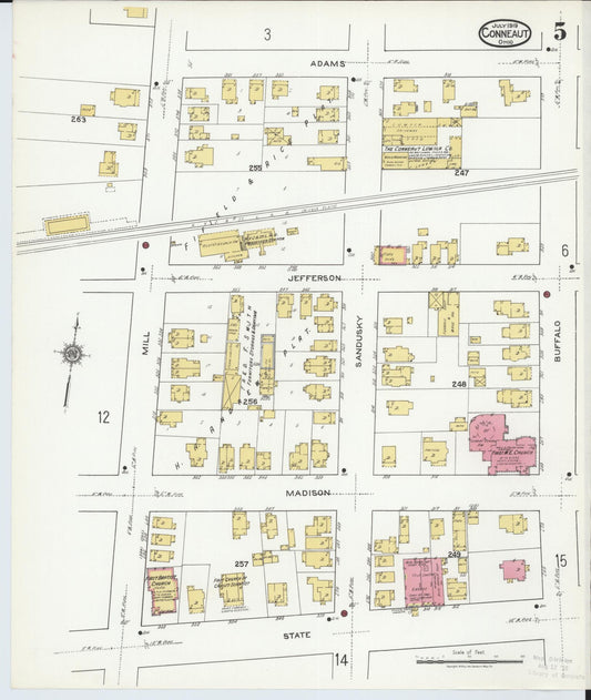 Sanborn Fire Insurance Map from Conneaut, Ashtabula County, Ohio (1919), Sheet #0005 - Historic Sanborn Fire Insurance Map Print, vintage old map wall art, antique decor, genealogy gift, Ohio Ohio map
