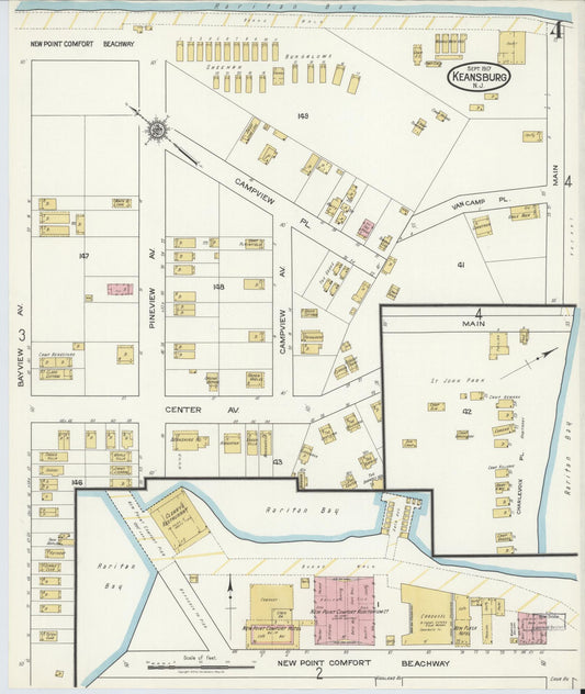 Sanborn Fire Insurance Map from Keansburg, Monmouth County, New Jersey (1917), Sheet #0004 - Historic Sanborn Fire Insurance Map Print, vintage old map wall art, antique decor, genealogy gift, New Jersey New Jersey map