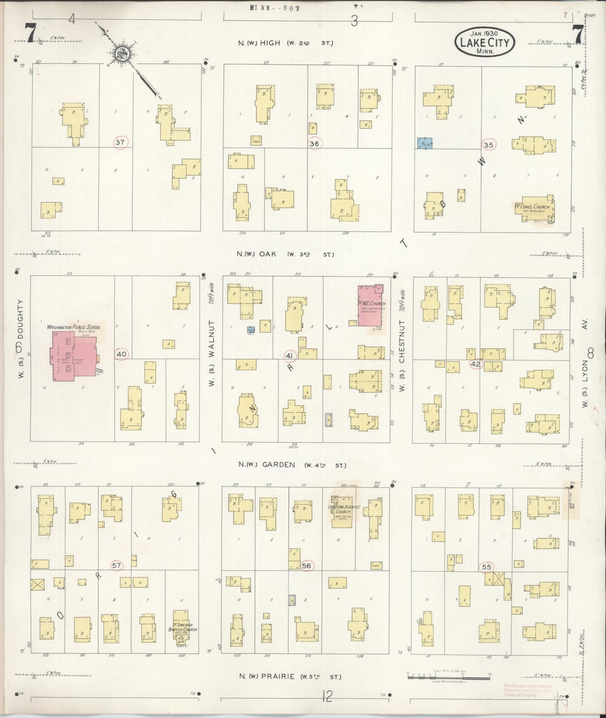Sanborn Fire Insurance Map from Lake City, Wabasha County, Minnesota (1938), Sheet #0007 - Historic Sanborn Fire Insurance Map Print, vintage old map wall art, antique decor, genealogy gift, Minnesota Minnesota map