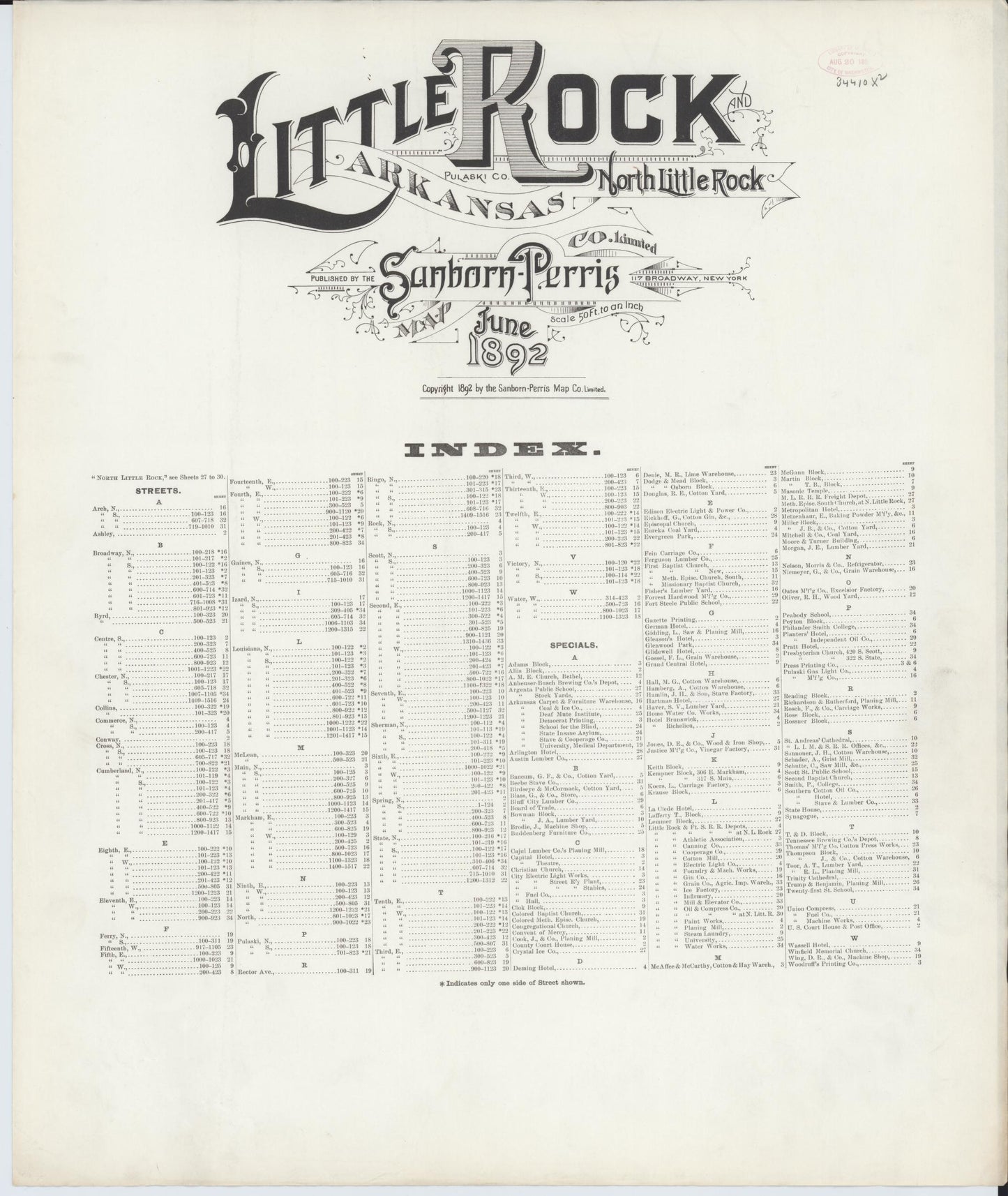 Sanborn Fire Insurance Map from Little Rock, Pulaski County, Arkansas (1892), Sheet #0001 - Historic Sanborn Fire Insurance Map Print, vintage old map wall art, antique decor, genealogy gift, Arkansas Arkansas map