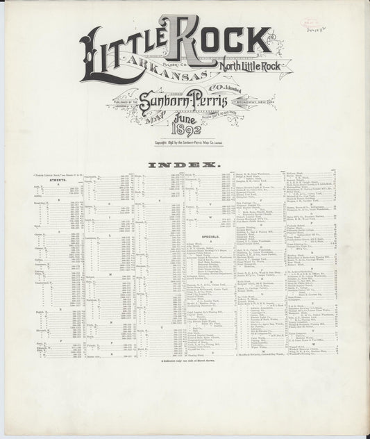 Sanborn Fire Insurance Map from Little Rock, Pulaski County, Arkansas (1892), Sheet #0001 - Historic Sanborn Fire Insurance Map Print, vintage old map wall art, antique decor, genealogy gift, Arkansas Arkansas map