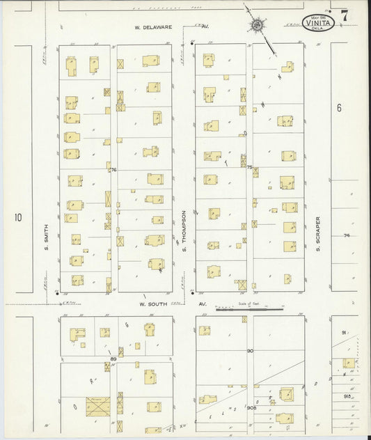 Sanborn Fire Insurance Map from Vinita, Craig County, Oklahoma (1916), Sheet #0007 - Historic Sanborn Fire Insurance Map Print, vintage old map wall art, antique decor, genealogy gift, Oklahoma Oklahoma map