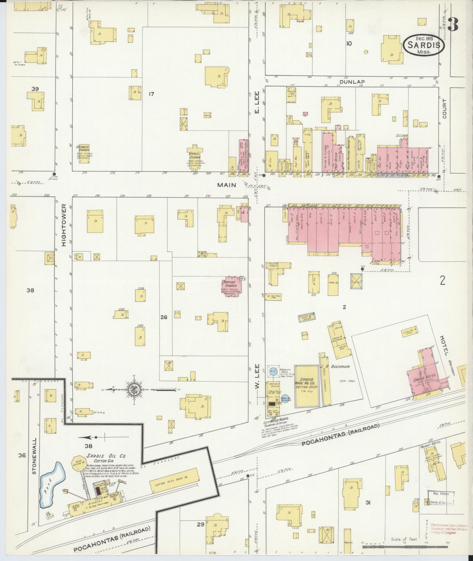 Sanborn Fire Insurance Map from Sardis, Panola County, Mississippi (1915), Sheet #0003 - Historic Sanborn Fire Insurance Map Print, vintage old map wall art, antique decor, genealogy gift, Mississippi Mississippi map