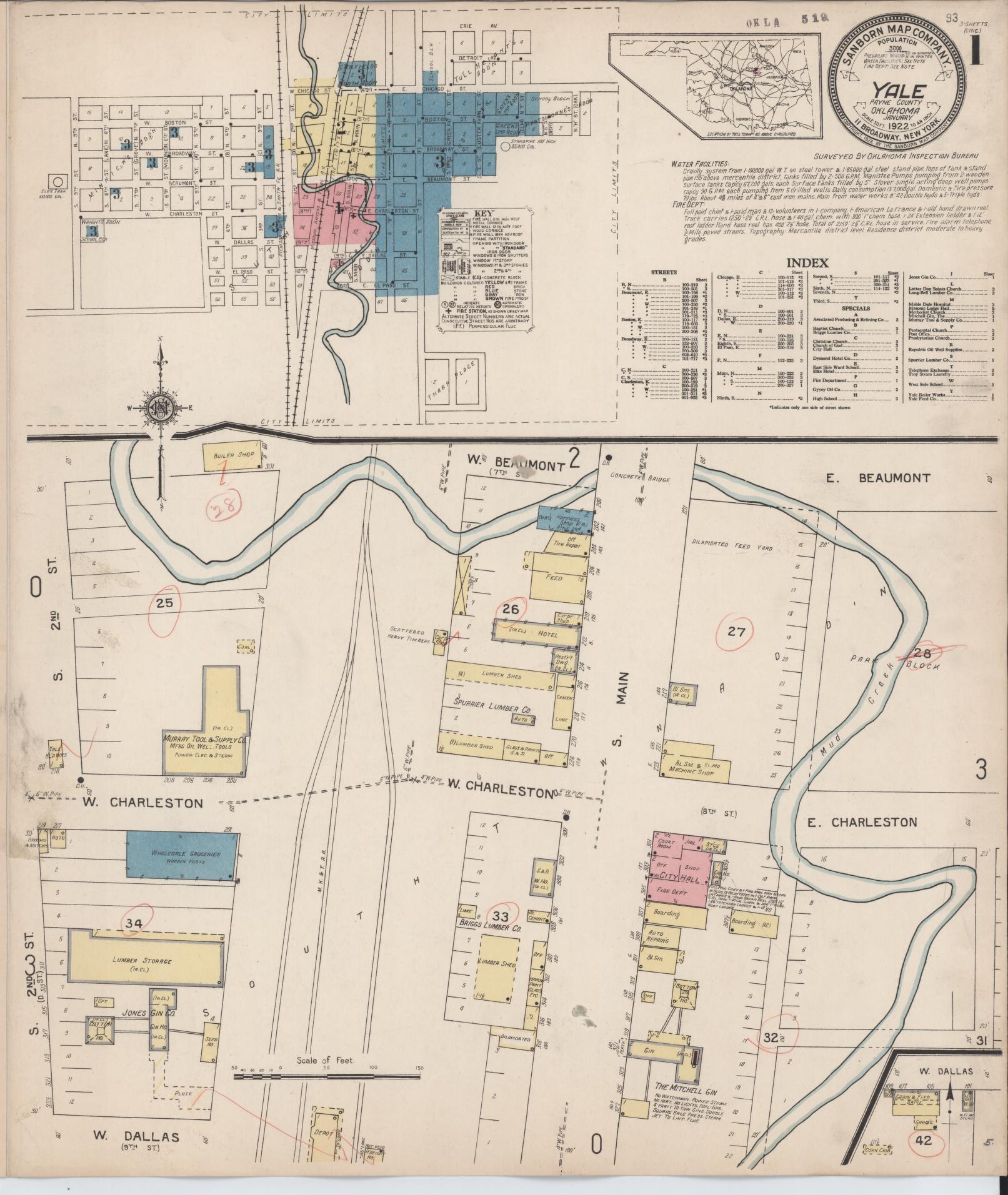 Sanborn Fire Insurance Map from Yale, Payne County, Oklahoma (1922), Sheet #0001 - Complete Map Set gallery image, historic Sanborn map, vintage wall art, Oklahoma Oklahoma