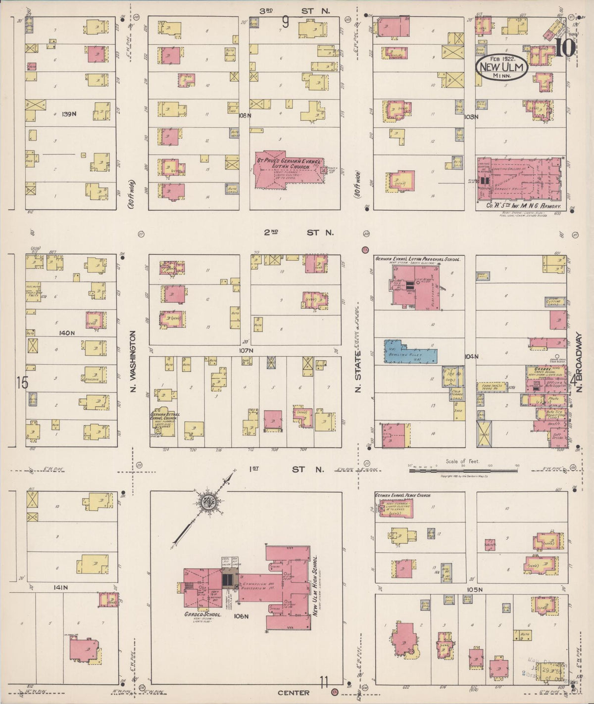 Sanborn Fire Insurance Map from New Ulm, Brown County, Minnesota (1922), Sheet #0010 - Historic Sanborn Fire Insurance Map Print, vintage old map wall art, antique decor, genealogy gift, Minnesota Minnesota map