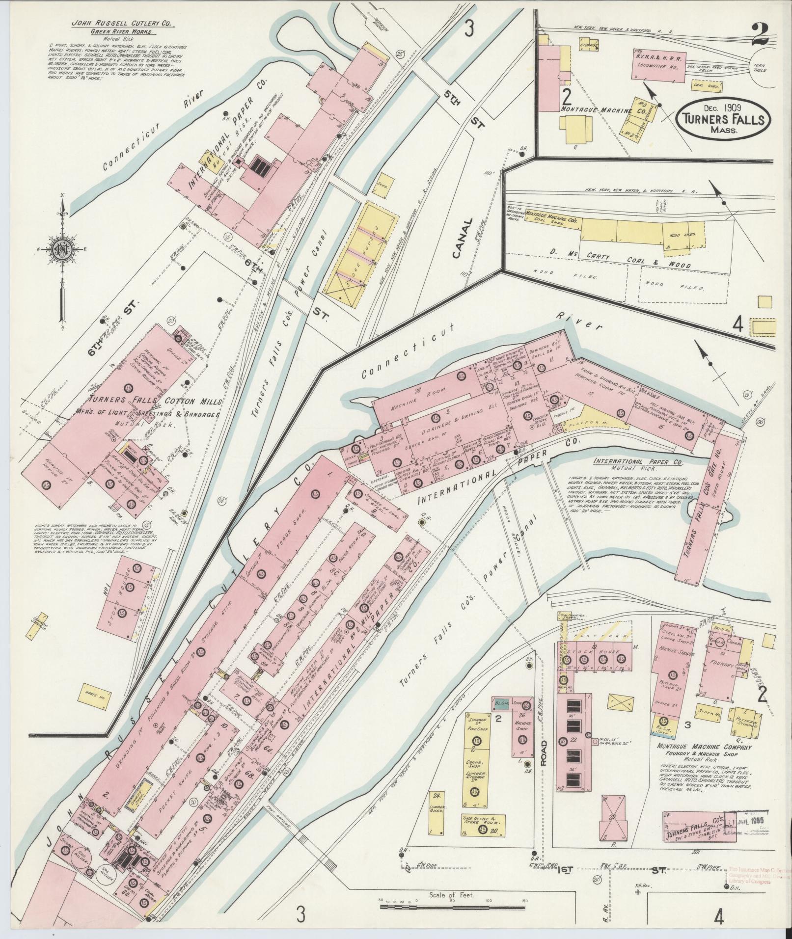 Sanborn Fire Insurance Map from Turners Falls, Franklin County, Massachusetts (1909), Sheet #0002 - Historic Sanborn Fire Insurance Map Print, vintage old map wall art, antique decor, genealogy gift, Massachusetts Massachusetts map