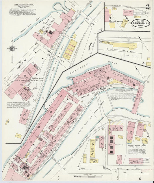 Sanborn Fire Insurance Map from Turners Falls, Franklin County, Massachusetts (1909), Sheet #0002 - Historic Sanborn Fire Insurance Map Print, vintage old map wall art, antique decor, genealogy gift, Massachusetts Massachusetts map