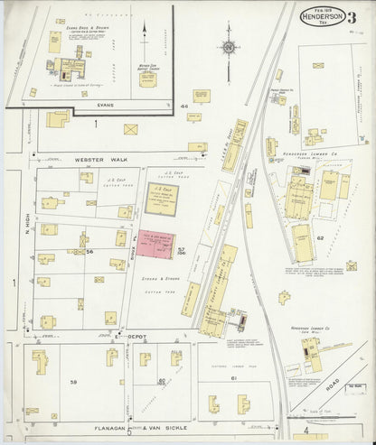 Sanborn Fire Insurance Map from Henderson, Rusk County, Texas (1919), Sheet #0003 - Historic Sanborn Fire Insurance Map Print, vintage old map wall art, antique decor, genealogy gift, Texas Texas map