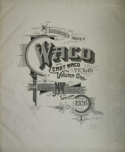 Sanborn Fire Insurance Map from Waco, McLennan County, Texas (1926), Sheet #0001 - Historic Sanborn Fire Insurance Map Print, vintage old map wall art, antique decor, genealogy gift, Texas Texas map