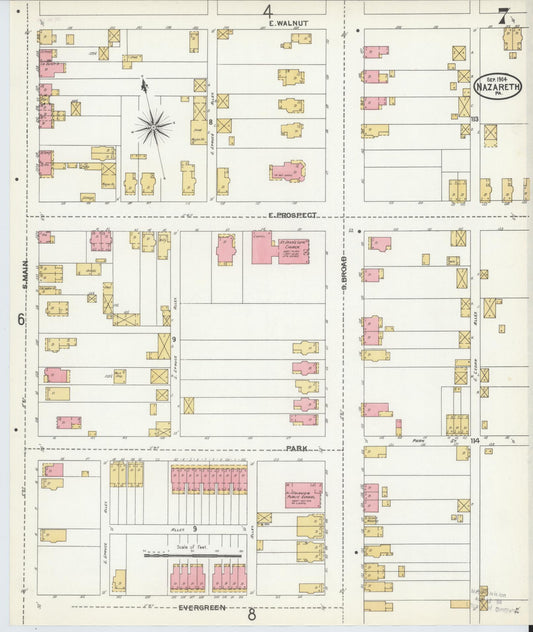 Sanborn Fire Insurance Map from Nazareth, Northampton County, Pennsylvania (1904), Sheet #0007 - Historic Sanborn Fire Insurance Map Print, vintage old map wall art, antique decor, genealogy gift, Pennsylvania Pennsylvania map