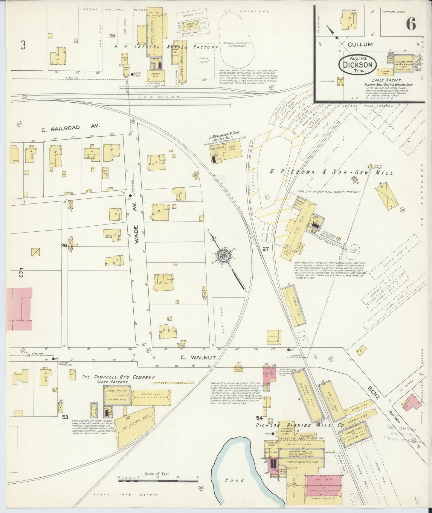 Sanborn Fire Insurance Map from Dickson, Dickson County, Tennessee (1913), Sheet #0006 - Complete Map Set gallery image, historic Sanborn map, vintage wall art, Tennessee Tennessee