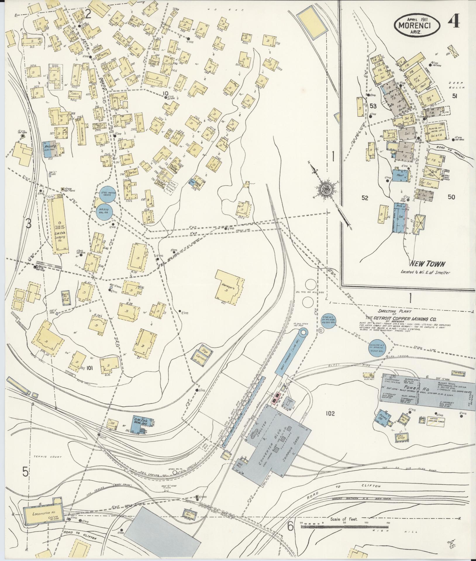 Sanborn Fire Insurance Map from Morenci, Greenlee County, Arizona (1911), Sheet #0004 - Complete Map Set gallery image, historic Sanborn map, vintage wall art, Arizona Arizona