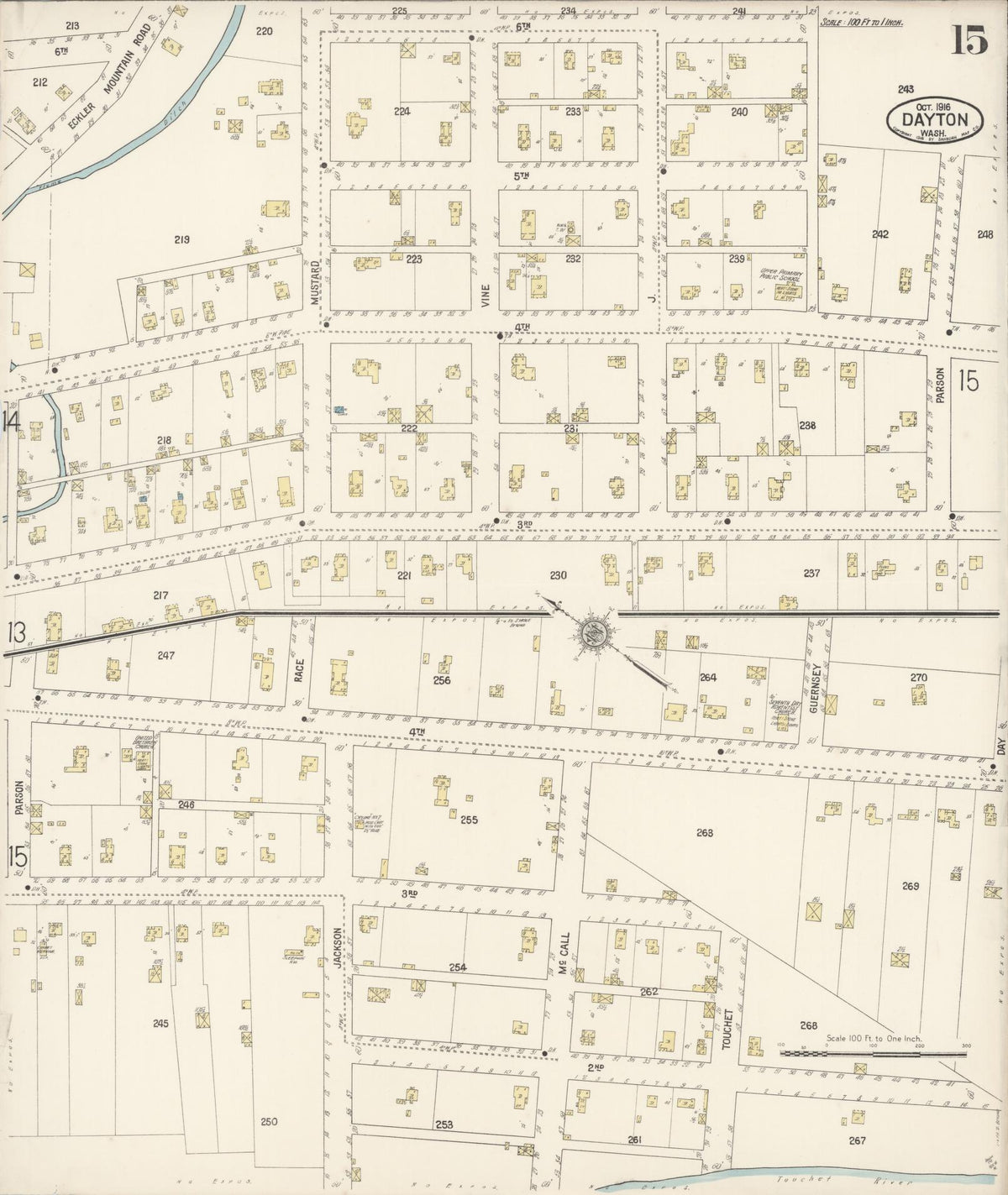 Sanborn Fire Insurance Map from Dayton, Columbia County, Washington (1916), Sheet #0015 - Historic Sanborn Fire Insurance Map Print, vintage old map wall art, antique decor, genealogy gift, Washington Washington map