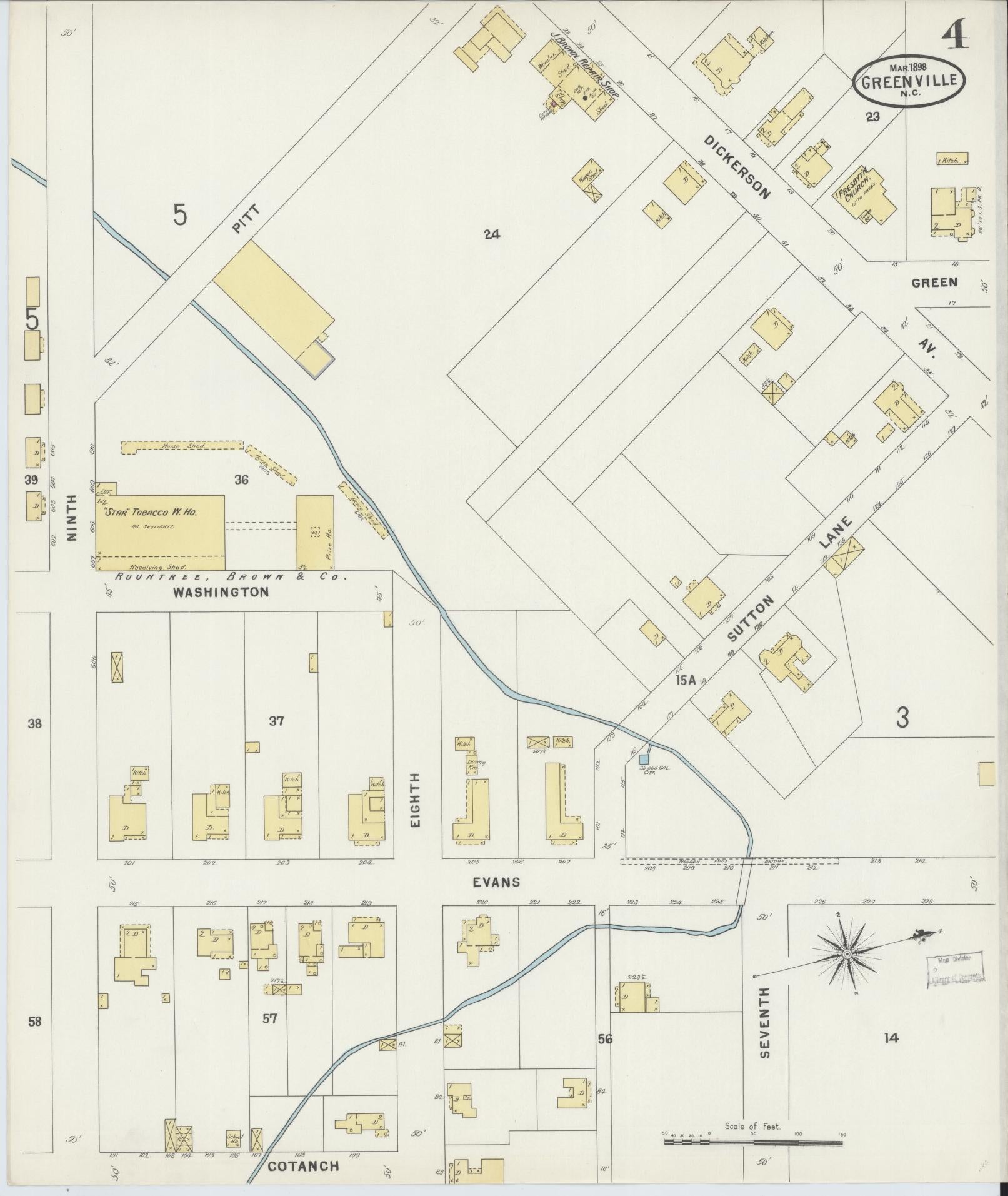 Sanborn Fire Insurance Map from Greenville, Pitt County, North Carolina (1898), Sheet #0004 - Complete Map Set gallery image, historic Sanborn map, vintage wall art, North Carolina North Carolina