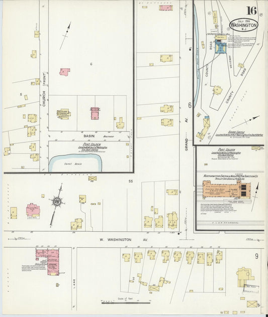 Sanborn Fire Insurance Map from Washington, Warren County, New Jersey (1914), Sheet #0016 - Historic Sanborn Fire Insurance Map Print, vintage old map wall art, antique decor, genealogy gift, Washington Washington map