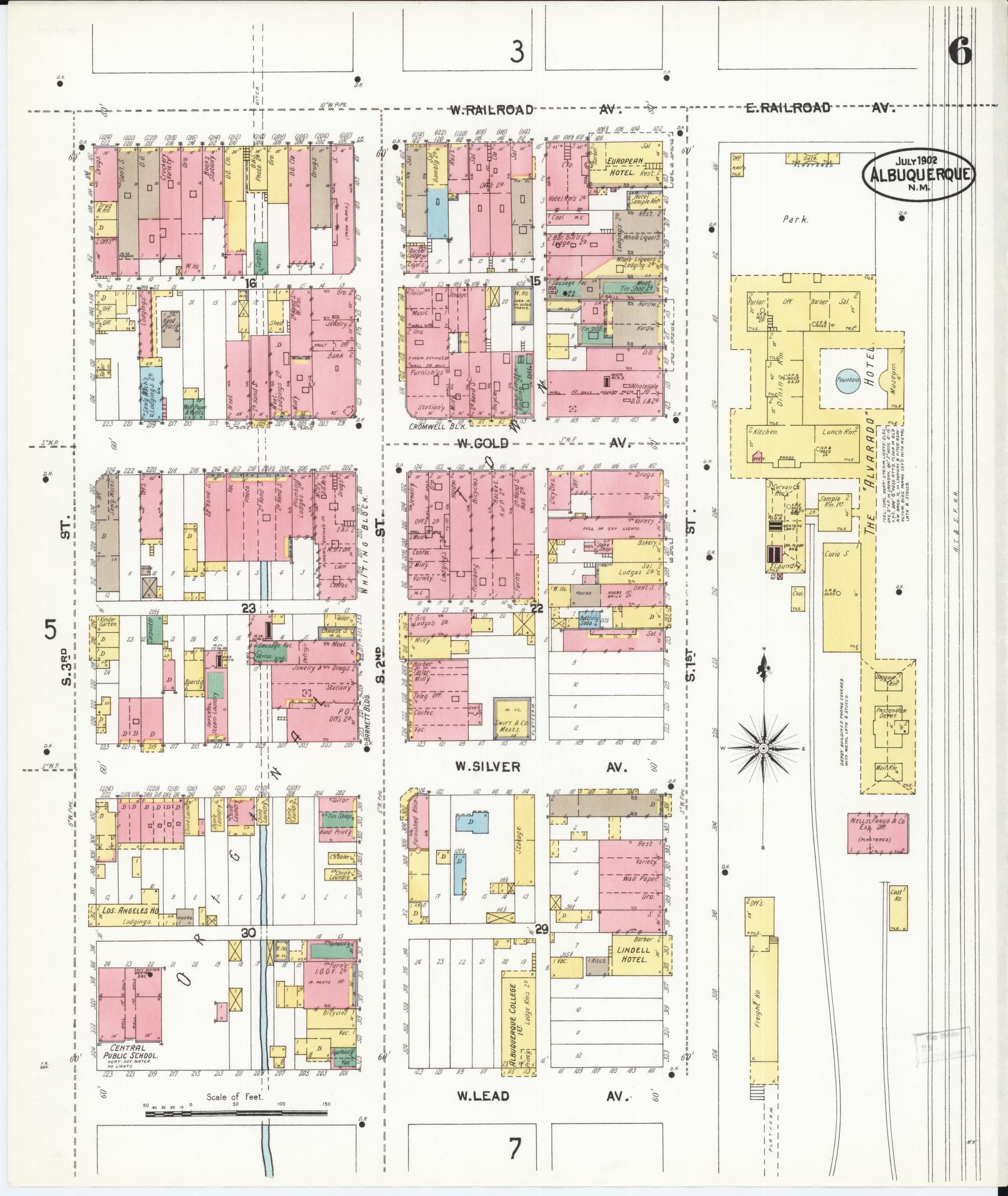 Sanborn Fire Insurance Map from Albuquerque, Bernalillo County, New Mexico (1902), Sheet #0006 - Historic Sanborn Fire Insurance Map Print, vintage old map wall art, antique decor, genealogy gift, New Mexico New Mexico map