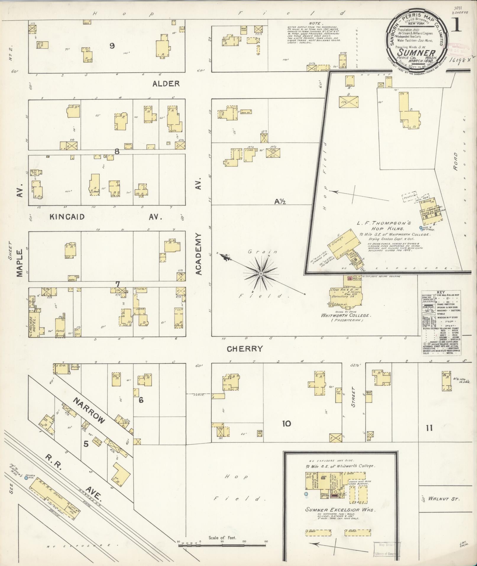 Sanborn Fire Insurance Map from Sumner, Pierce County, Washington (1892), Sheet #0001 - Historic Sanborn Fire Insurance Map Print, vintage old map wall art, antique decor, genealogy gift, Washington Washington map
