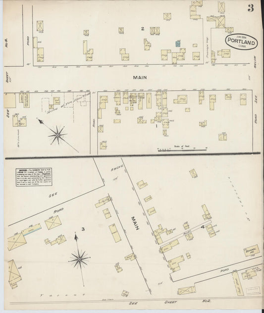 Sanborn Fire Insurance Map from Portland, Middlesex County, Connecticut (1884), Sheet #0003 - Historic Sanborn Fire Insurance Map Print, vintage old map wall art, antique decor, genealogy gift, Connecticut Connecticut map