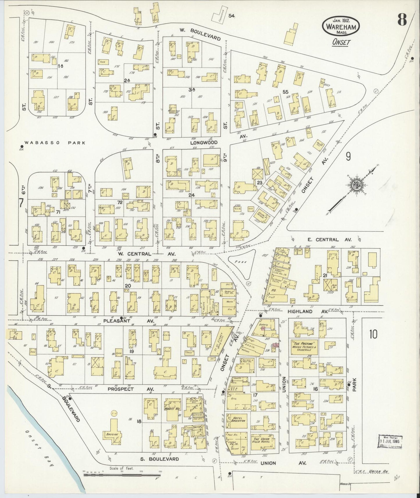 Sanborn Fire Insurance Map from Wareham, Plymouth County, Massachusetts (1912), Sheet #0008 - Historic Sanborn Fire Insurance Map Print, vintage old map wall art, antique decor, genealogy gift, Massachusetts Massachusetts map
