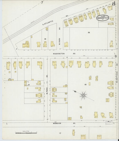 Sanborn Fire Insurance Map from Haddonfield, Camden County, New Jersey (1897), Sheet #0008 - Historic Sanborn Fire Insurance Map Print, vintage old map wall art, antique decor, genealogy gift, New Jersey New Jersey map
