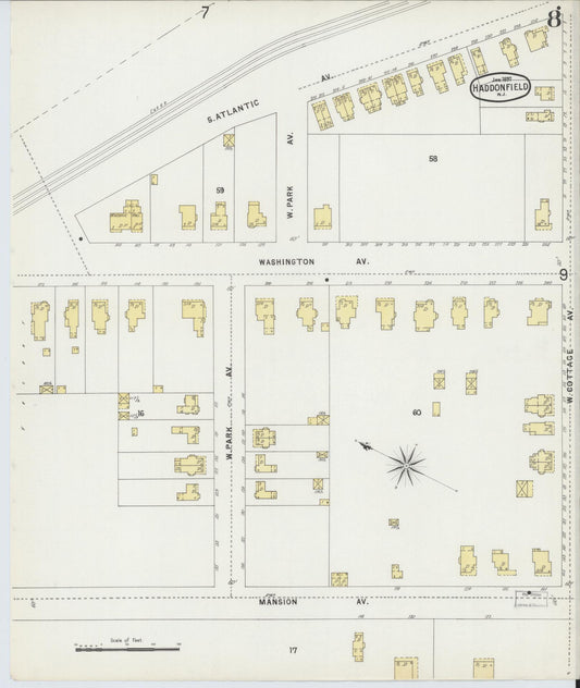 Sanborn Fire Insurance Map from Haddonfield, Camden County, New Jersey (1897), Sheet #0008 - Historic Sanborn Fire Insurance Map Print, vintage old map wall art, antique decor, genealogy gift, New Jersey New Jersey map