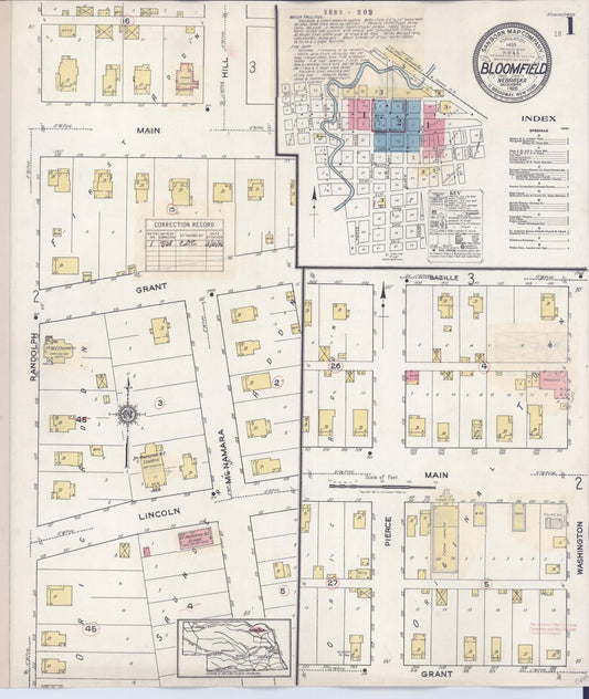 Sanborn Fire Insurance Map from Bloomfield, Knox County, Nebraska (1938), Sheet #0001 - Complete Map Set gallery image, historic Sanborn map, vintage wall art, Nebraska Nebraska