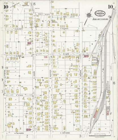 Sanborn Fire Insurance Map from Camden, Ouachita County, Arkansas (1924), Sheet #0010 - Complete Map Set gallery image, historic Sanborn map, vintage wall art, Arkansas Arkansas