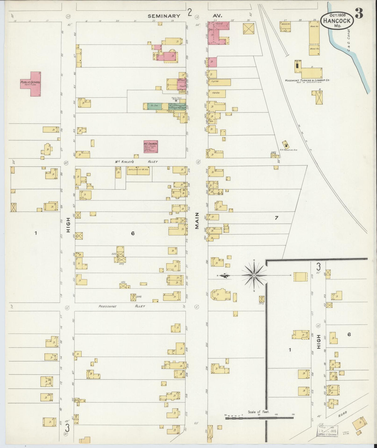 Sanborn Fire Insurance Map from Hancock, Washington County, Maryland (1908), Sheet #0003 - Historic Sanborn Fire Insurance Map Print, vintage old map wall art, antique decor, genealogy gift, Maryland Maryland map