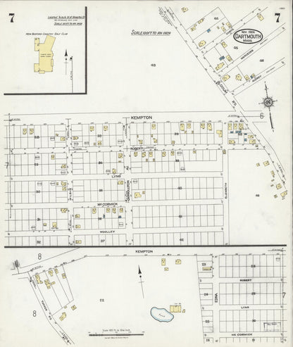 Sanborn Fire Insurance Map from Dartmouth, Bristol County, Massachusetts (1924), Sheet #0007 - Historic Sanborn Fire Insurance Map Print, vintage old map wall art, antique decor, genealogy gift, Massachusetts Massachusetts map