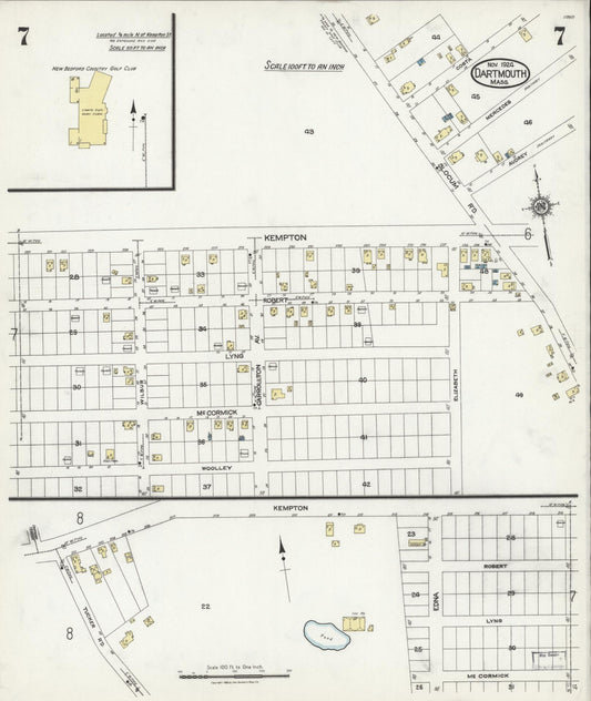 Sanborn Fire Insurance Map from Dartmouth, Bristol County, Massachusetts (1924), Sheet #0007 - Historic Sanborn Fire Insurance Map Print, vintage old map wall art, antique decor, genealogy gift, Massachusetts Massachusetts map