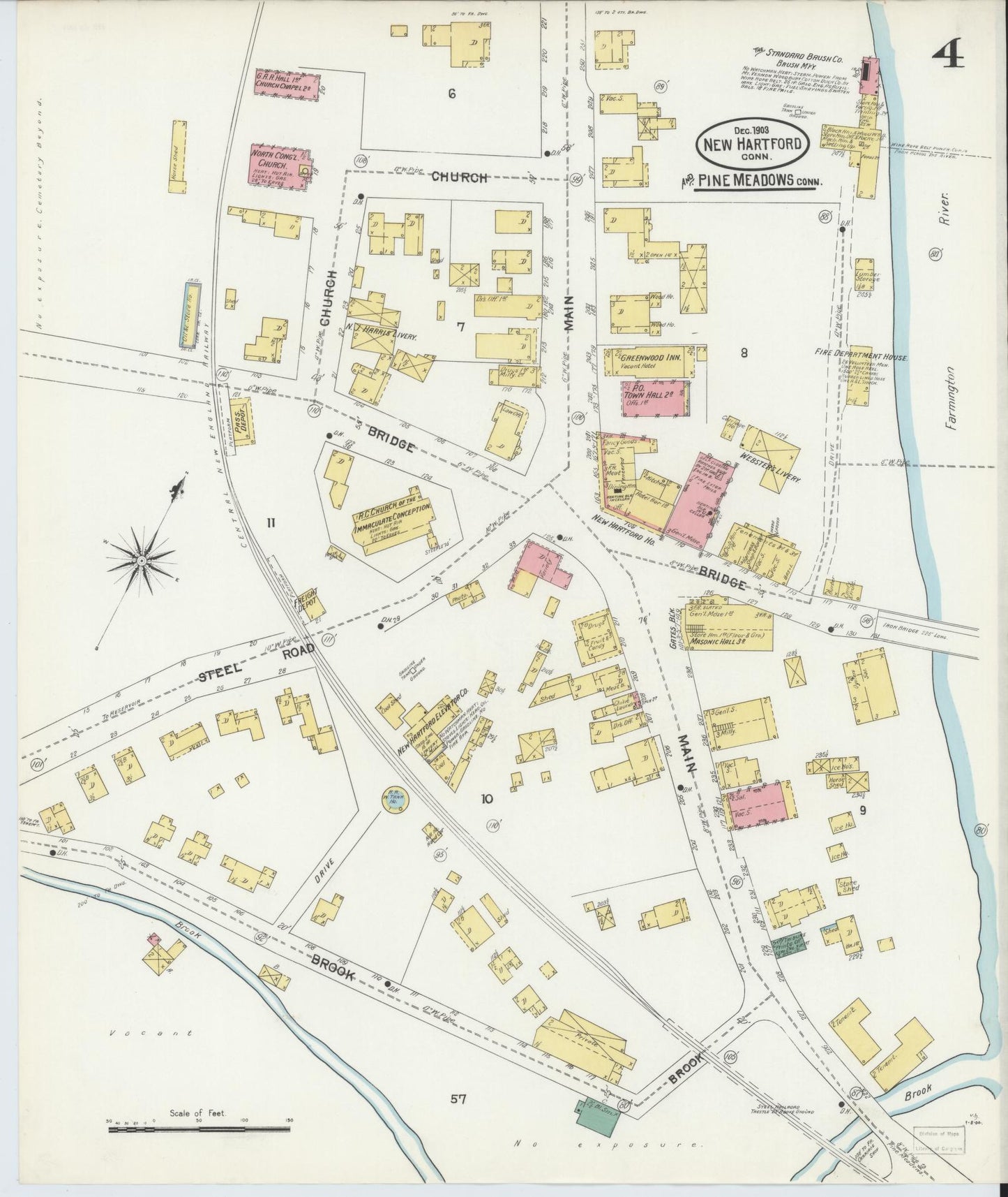 Sanborn Fire Insurance Map from New Hartford, Litchfield County, Connecticut (1903), Sheet #0004 - Complete Map Set gallery image, historic Sanborn map, vintage wall art, Connecticut Connecticut