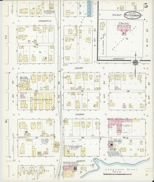 Sanborn Fire Insurance Map from Petersburg, Menard County, Illinois (1914), Sheet #0005 - Historic Sanborn Fire Insurance Map Print, vintage old map wall art, antique decor, genealogy gift, Illinois Illinois map