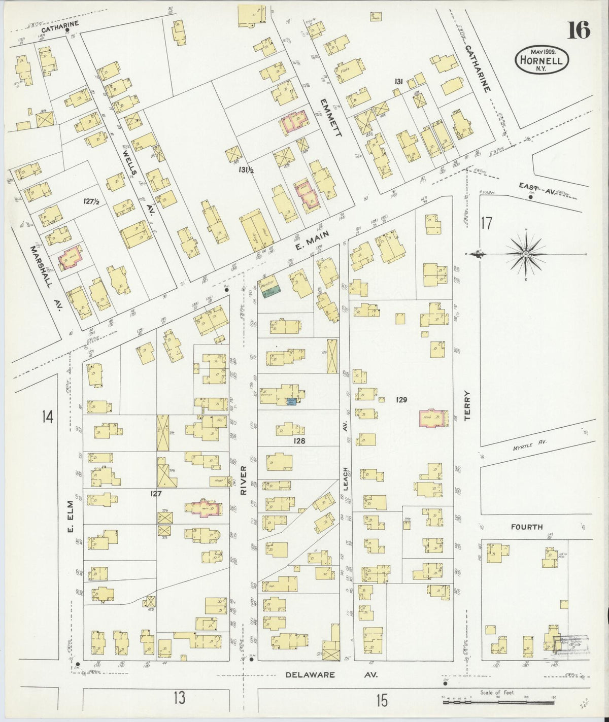 Sanborn Fire Insurance Map from Hornell, Steuben County, New York (1909), Sheet #0016 - Complete Map Set gallery image, historic Sanborn map, vintage wall art, New York New York