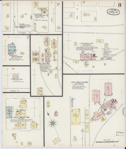 Sanborn Fire Insurance Map from Joplin, Jasper County, Missouri (1888), Sheet #0008 - Historic Sanborn Fire Insurance Map Print, vintage old map wall art, antique decor, genealogy gift, Missouri Missouri map