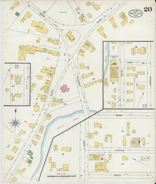 Sanborn Fire Insurance Map from Natick, Middlesex County, Massachusetts (1904), Sheet #0020 - Historic Sanborn Fire Insurance Map Print, vintage old map wall art, antique decor, genealogy gift, Massachusetts Massachusetts map